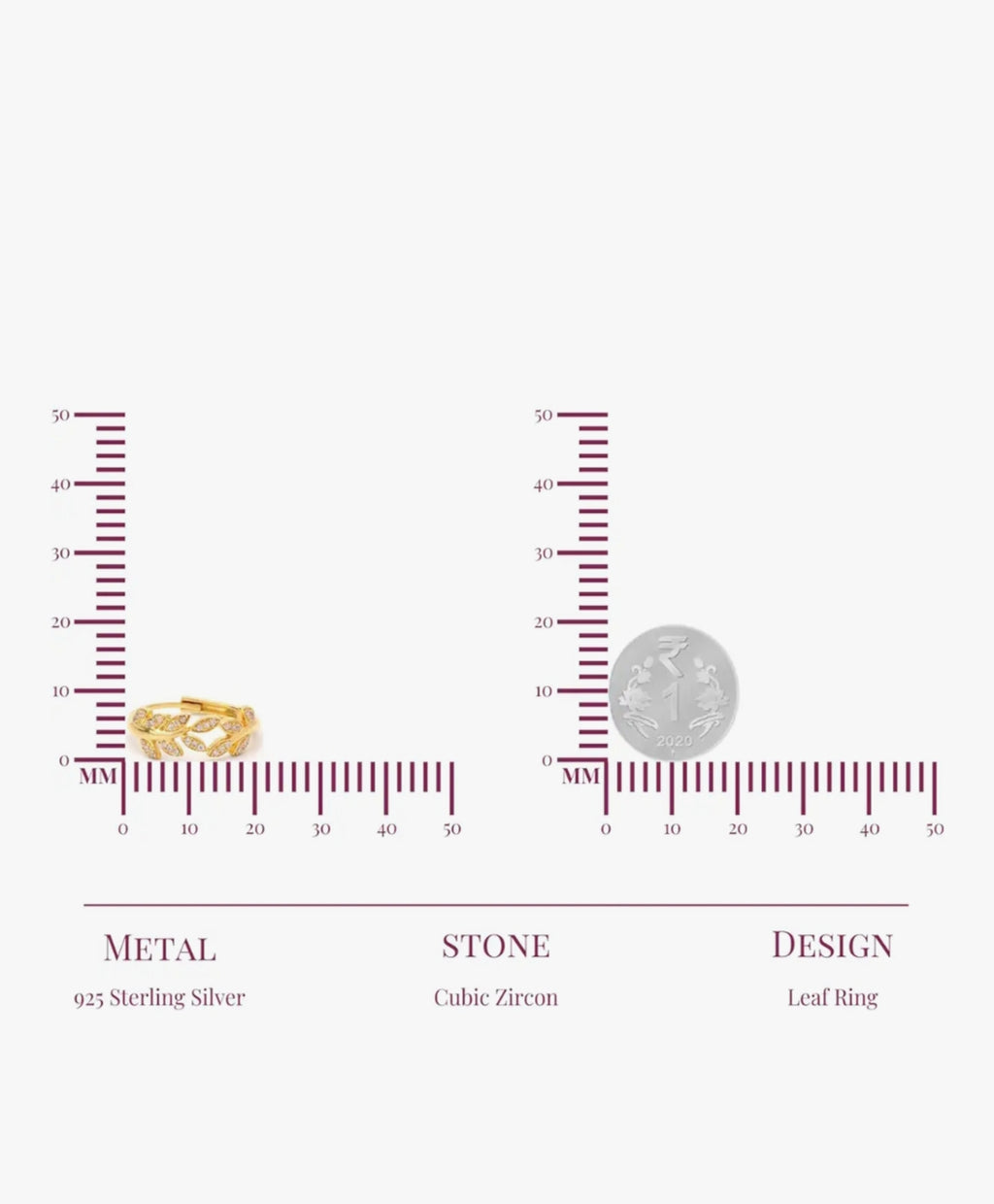 Everlast 925 Sterling Silver Adjustable Zircon Leaf Ring for Women & Girls