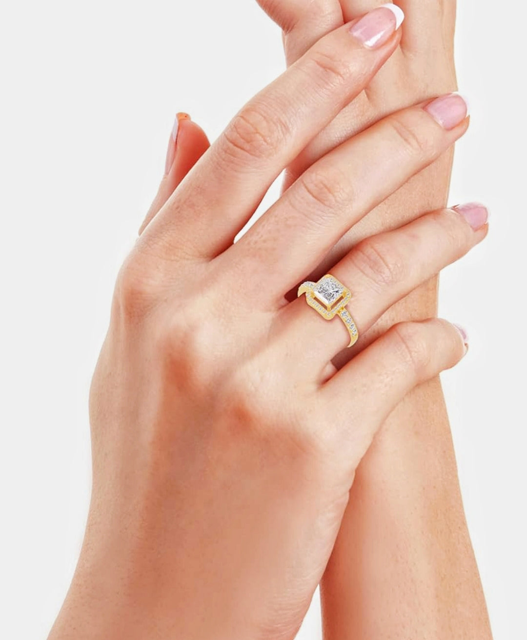 Everlast 925 Sterling Silver 14K Gold / Rose Gold Plated Radiant Square Halo Ring