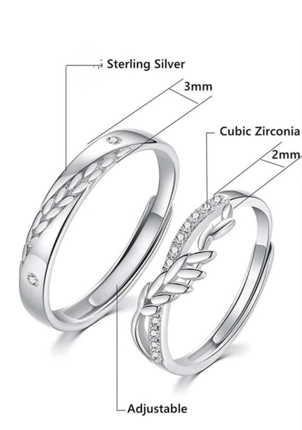 Alvoro – Rhodium Adjustable Couple Ring Set