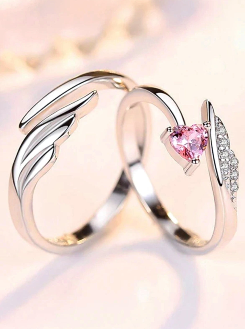 Belora – Floral Sterling Silver Adjustable Couple Ring Set