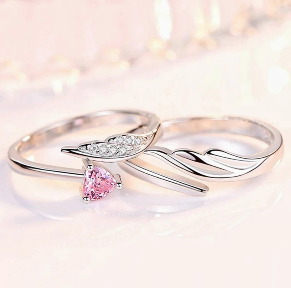 Belora – Floral Sterling Silver Adjustable Couple Ring Set