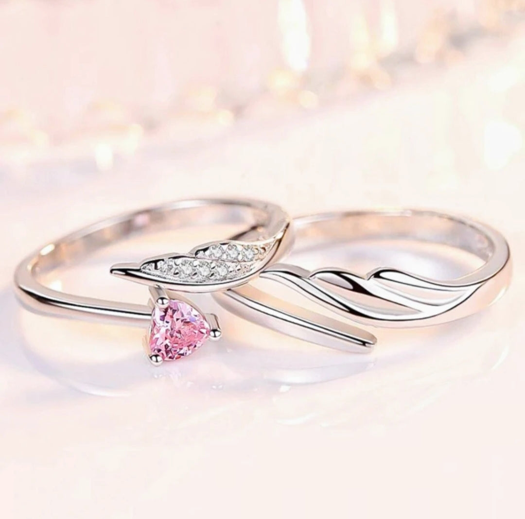 Belora – Floral Sterling Silver Adjustable Couple Ring Set