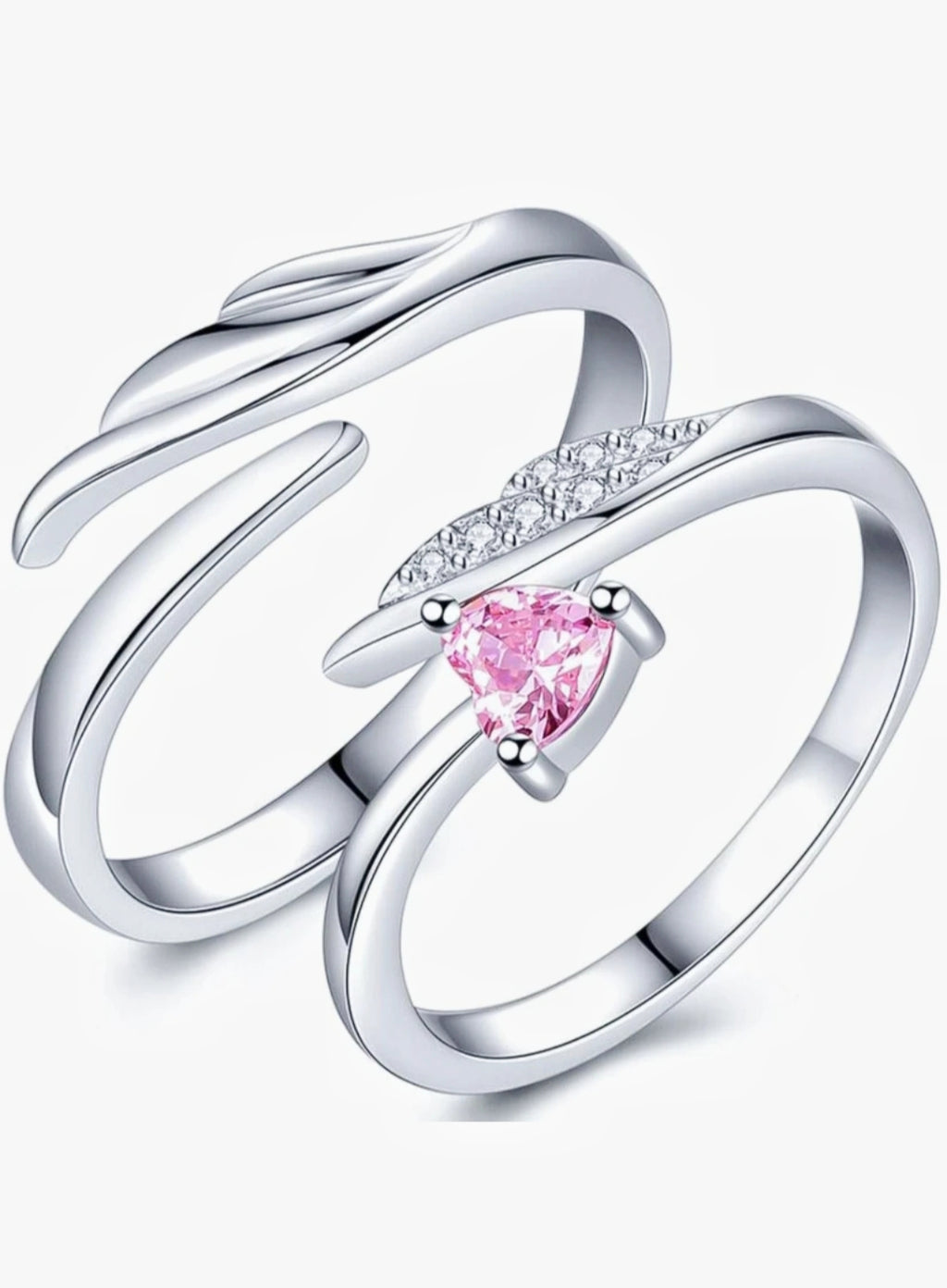 Belora – Floral Sterling Silver Adjustable Couple Ring Set