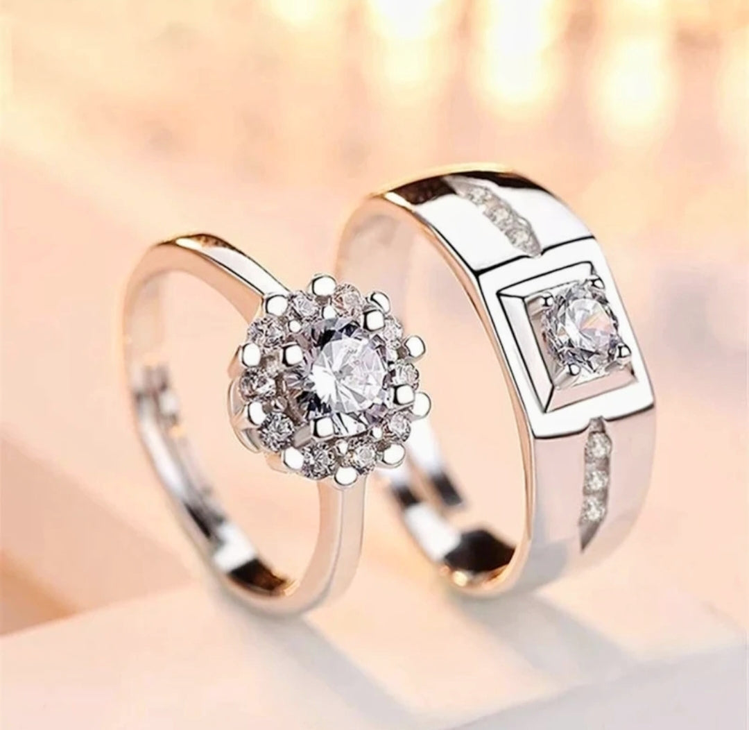 Veyra – Rhodium Adjustable Couple Ring Set