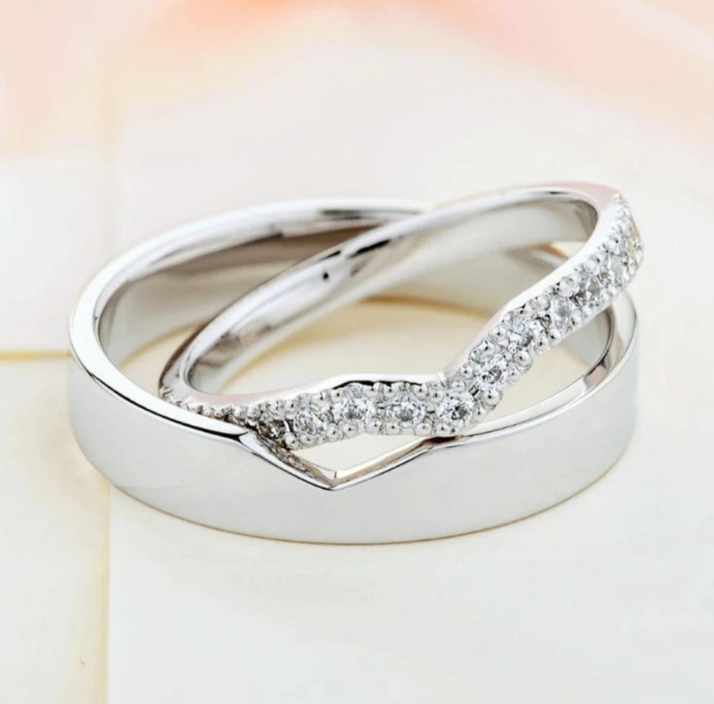 Eterna – V-Cut Silver Adjustable Couple Ring Set