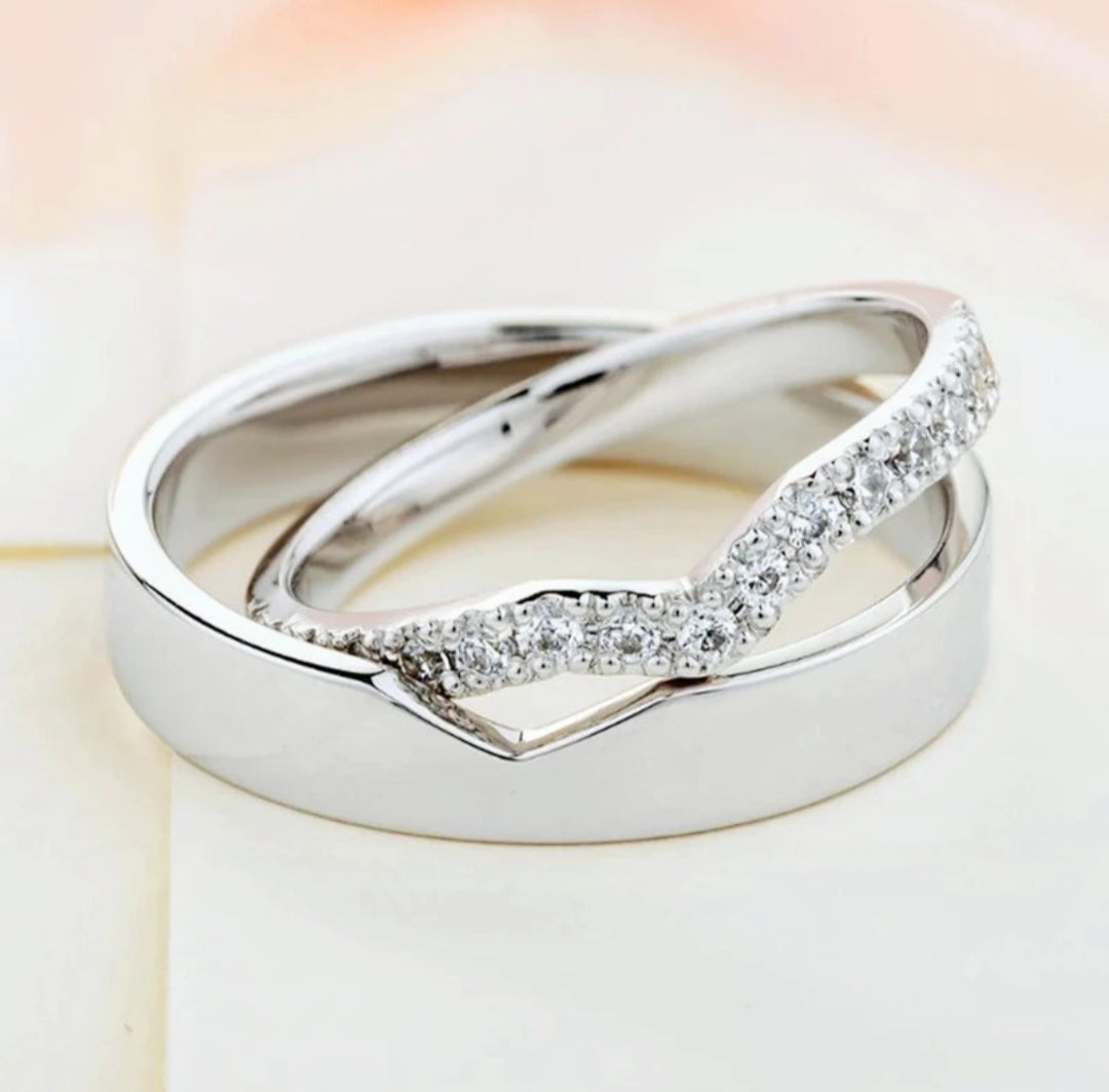 Eterna – V-Cut Silver Adjustable Couple Ring Set