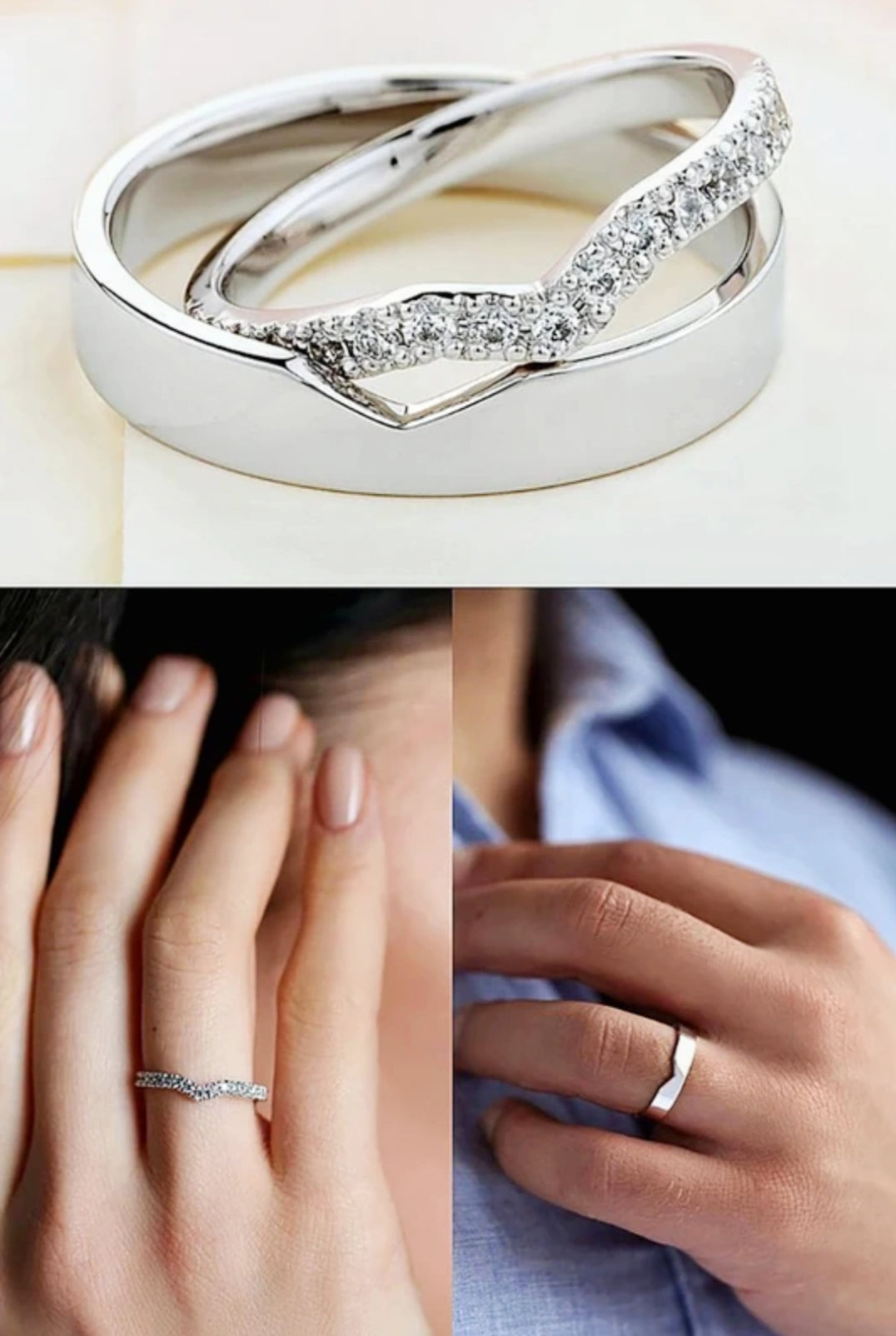 Eterna – V-Cut Silver Adjustable Couple Ring Set