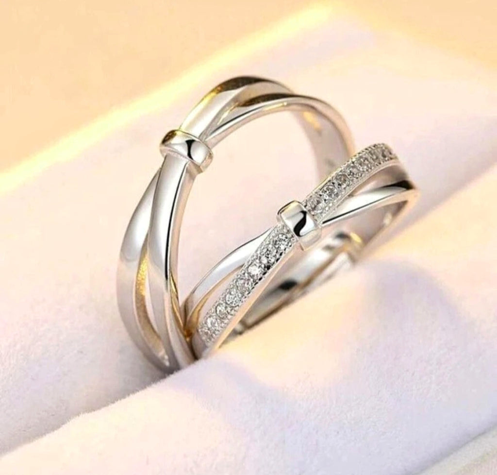 Lumine – Agate Rhodium Adjustable Couple Ring Set