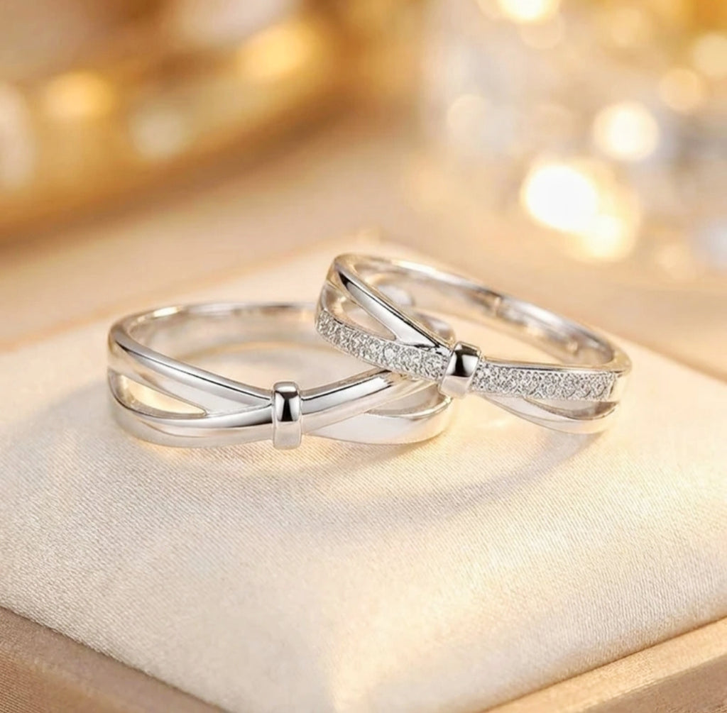 Lumine – Agate Rhodium Adjustable Couple Ring Set