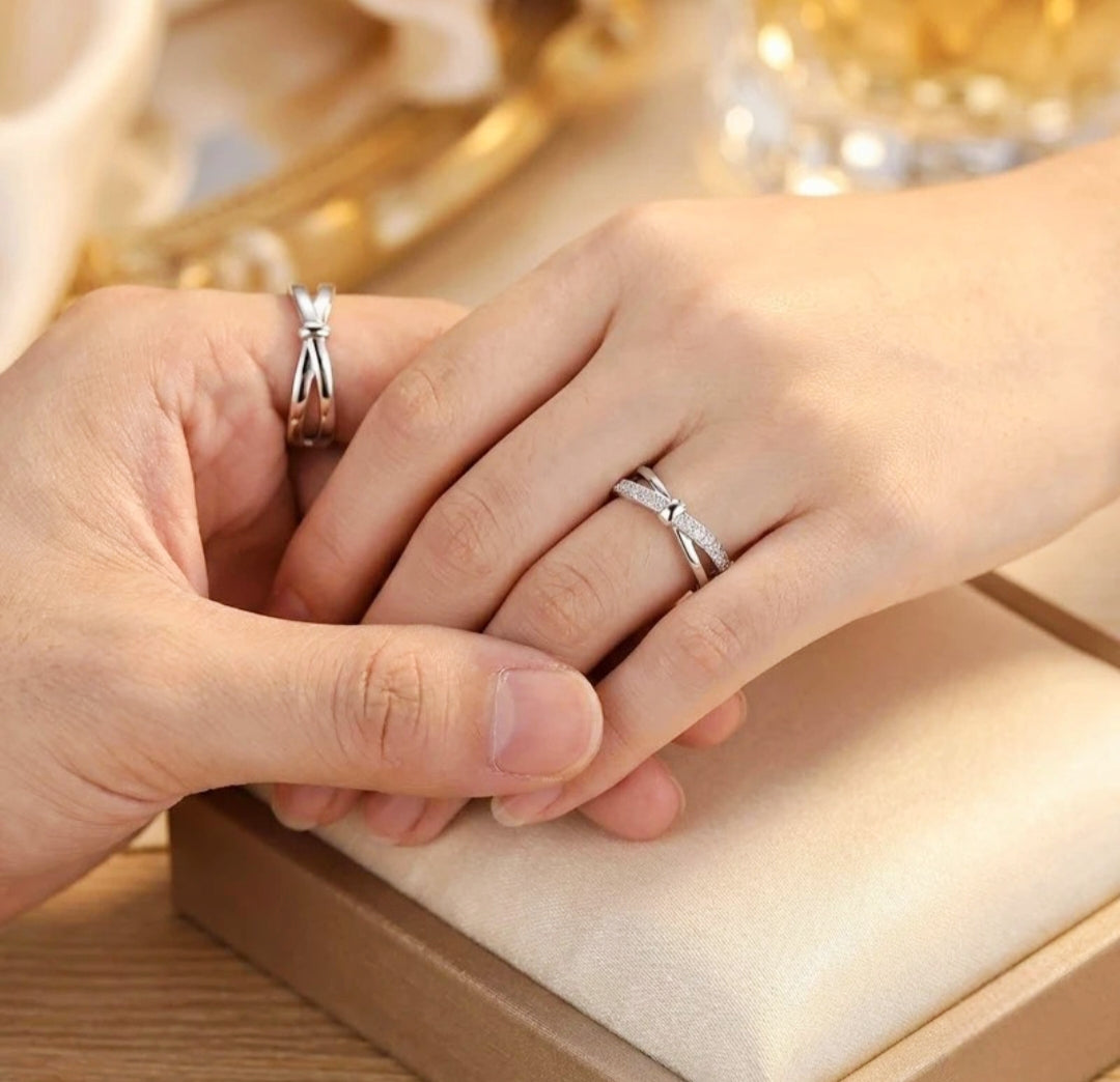 Lumine – Agate Rhodium Adjustable Couple Ring Set