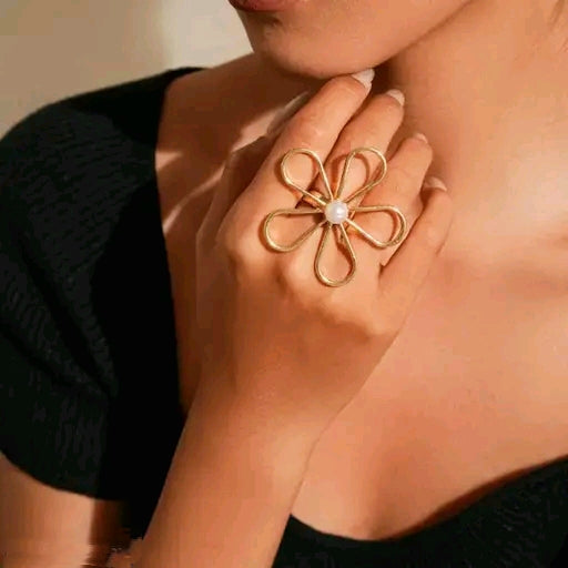 Geometrical Flower Statement Korean Ring
