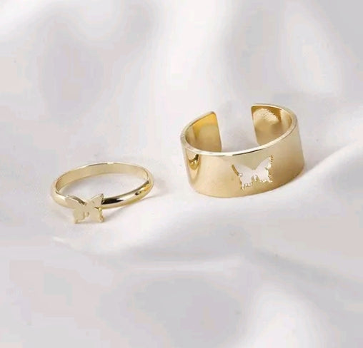 Golden Butterfly Couple Wrap Rings
