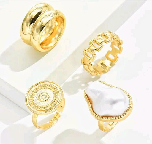 4-Piece Gold Plated Anti-Tarnish Ring Set