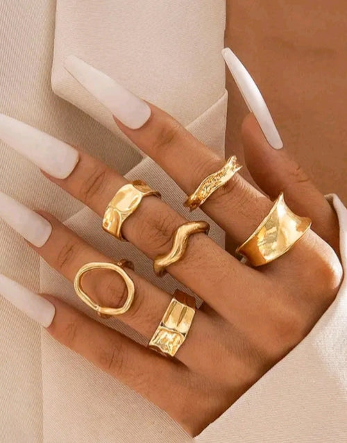 6-Piece Gold Plated Anti-Tarnish Ring Set