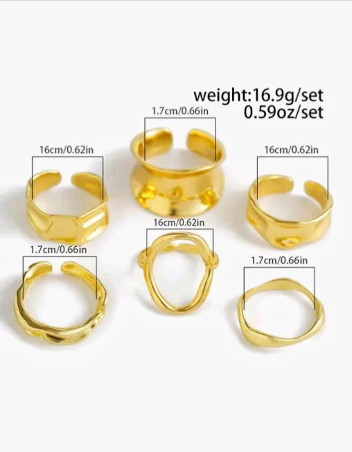 6-Piece Gold Plated Anti-Tarnish Ring Set