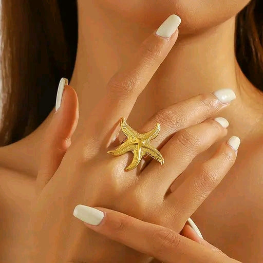 Golden Tidal Starfish Ring