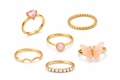Gold Plated Pink Butterfly Stackable Rings Set of 8