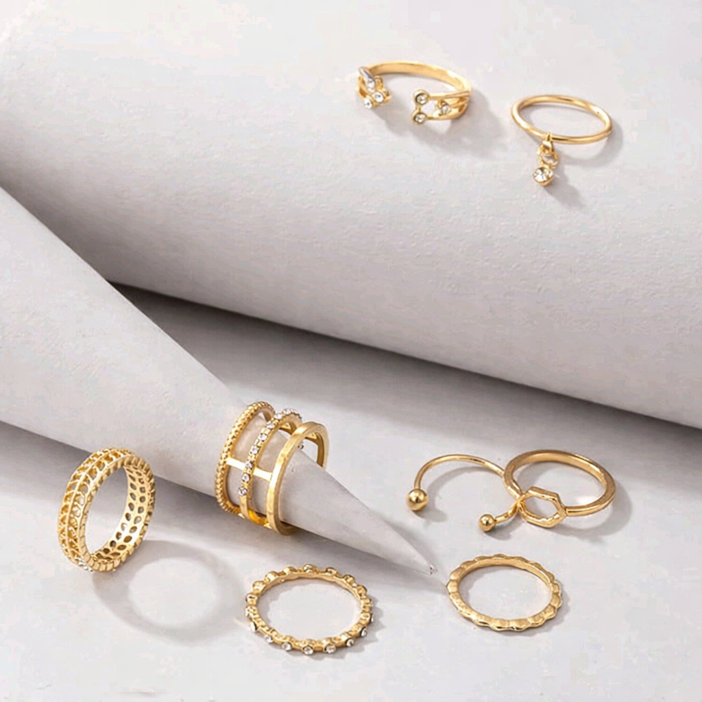 Stunning Gold Plated Adjustable Ring Combo
